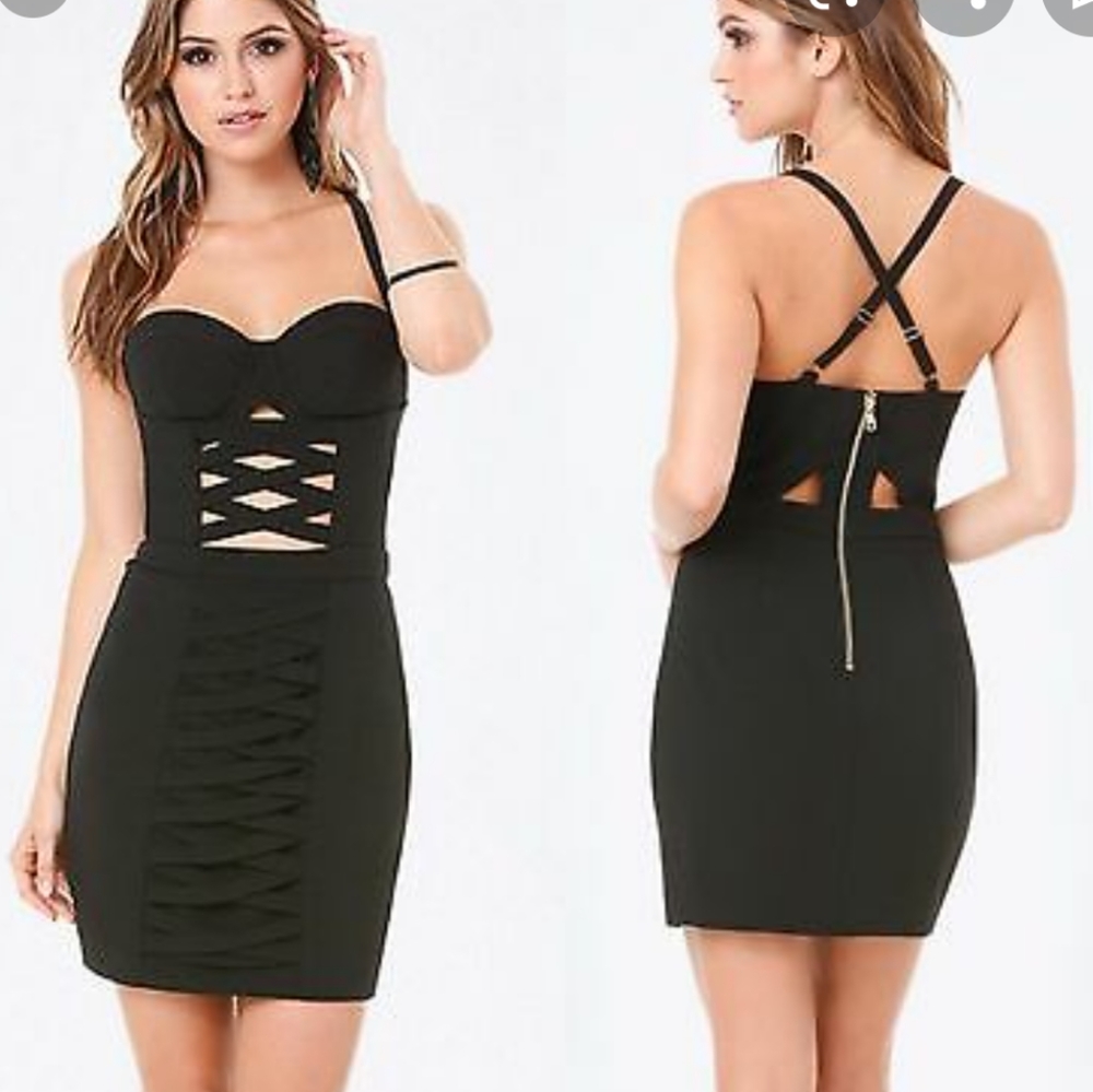 Bebe Black Strappy Cutout Bodycon Mini Dress